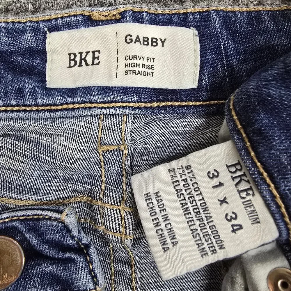 BKE Gabby Jeans Womens 31x34 Curvy Fit High Rise Straight Distressed Blue